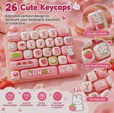 26-Piece Bunny Strawberry Cartoon Decorative Keycap Set, Pink & White picture