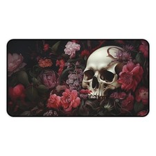 Skull and Dark Roses Desk Mat | Floral Gothic Mousepad picture