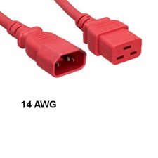 Kentek Red 6Ft IEC-60320 C14 to C19 Extension Power Cord 14AWG 15A for PDU UPS picture