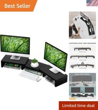 TAVR Dual Monitor Stand with Storage - Ergonomic 3 Shelf Design, Easy Assembly picture