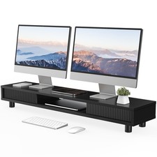 Fenge Dual Monitor Stand with Storage, Desk Shelf with Glass Sliding Door picture