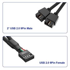 Motherboard 9pin USB2.0 to Dual 9pin Extension Cable, 9 pin to 2 * 9 pin Splitte picture