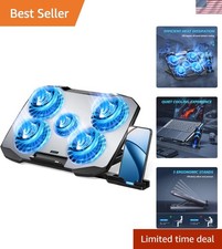 Dynamic Airflow Laptop Cooling Stand with Anti-Slip Baffle - 5 Fans for 12-15.6