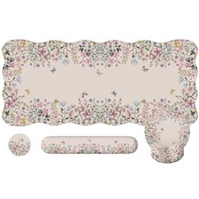 Beige Floral Desk Mat Set Large Mouse Pad Ergonomic Keyboard Wrist Rest Edge picture