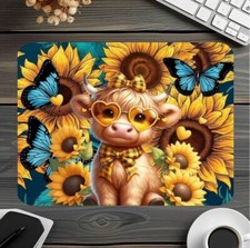 Cow,Sunflowers, and Butterflies Mouse Pad picture