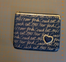 Coach Signature Script Tablet Sleeve Case Clutch Blue & Gold Glitter Heart picture