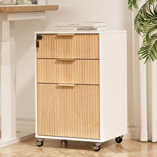 Mobile File Cabinet 3 Drawers Rolling Wooden Filing Printer Stand Oak Fluted picture