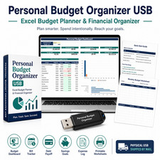 Personal Finance Budget Planner USB Excel Spreadsheet Debt Bill Expense Tracker picture