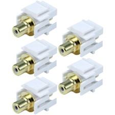5 Pcs RCA Keystone Jack Insert Audio Video AV Coupler Wall Plate White Center picture