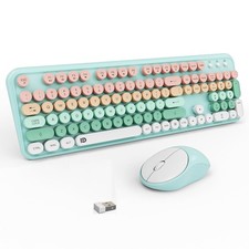 Pink Green Wireless Keyboard & Mouse Combo - Retro Typewriter Style, Full Size picture
