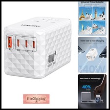 LENCENT 140W GaN Universal Travel Adapter 1 USB-A 3 Type-C White USA UK EU AUS picture