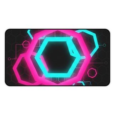Neon Cyberpunk Hexagon Tech Pattern Desk Mat | Gaming Desk/Mouse Pad picture
