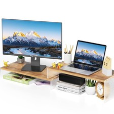 Adjustable 2Tier Wood Monitor Stand Riser with Acrylic Legs Organizer picture