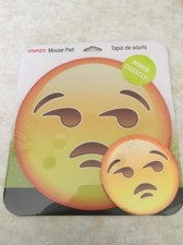 Staples Mouse Pad & Bonus Coaster - New - Meh Disapproving Emoji picture