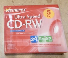 Memorex Ultra Speed CD-RW Rewritable 700 MB Reinscriptable 5pk In Cases NIB 206U picture