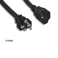 Kentek 25' ft 12 AWG Power Extension Cable NEMA 5-20P to 5-20R 20A/125V SJT Blk picture