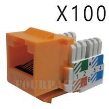 100x Pack Lot CAT6 Network RJ45 Port 110 Punch Down Keystone Snap-In Jack Orange picture