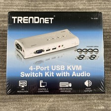 TRENDnet 4-Port USB KVM Switch Kit With Audio TK-409K White VGA Cables PC Laptop picture