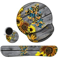Keyboard Wrist Rest Pad and 3 PCS-Wrist, Yellow Sunflowers Butterflies picture