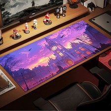 1pc Office Desk Mat (Pink Purple Clock Tower Building Illustration) Extra Larg picture