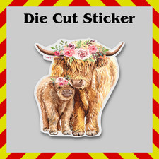 Mama and Calf Highland Cow Sticker, Waterproof Decal for Laptops & Water Bottles picture