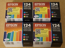 4x Genuine OEM Epson 124 3 Pack Ink Cartridges Cyan Magenta Yellow 2024-2027 picture