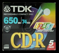 TDK CD-R Up To 8x Recordable Compact Disc 74 Minute 650MB Sealed USA Lot Of 5 picture