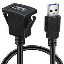 Square Single Port USB 3.0 Panel Flush Mount Extension Cable with Buckle, 3ft picture