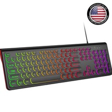 Retro Rainbow Backlit Wired Keyboard - Ergonomic with Hotkeys for PC & Laptop picture