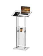 Acrylic Podium Stand with Storage Shelf, 45.5