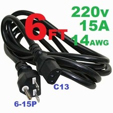 HEAVY DUTY Power Cord 6ft 6-15P 15A 14AWG 220v-250v. Works for All Power Supply picture