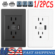 Dual Wall Outlet with USB Ports Charger AC Power Receptacle Plate Panel 15A 120V picture