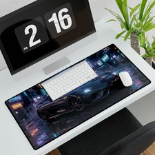 Cyberpunk Sports Car Desk Mat | Neon City Racing Mousepad picture