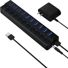 Powered USB Hub 3.0, 10-Port USB Splitter Hub with Individual On/Off Switches an picture