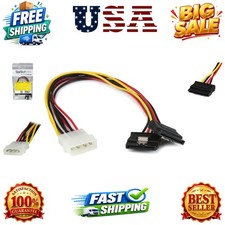 12in LP4 to 2x Latching SATA Power Y Cable Splitter Adapter - 4 Pin LP4 to Du... picture