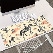 1pc Premium Mouse And Keyboard Mat, Featuring a Western Cowboy And Desert Suns picture
