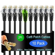 10 PCS 2ft Black Cat6 Ethernet Network Patch Cable 10G For Data Center Home picture