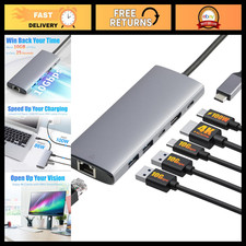 6-in-1 USB-C Hub Adapter, 100W Power Delivery, 4K HDMI, Ethernet, 2 USB-A, Light picture