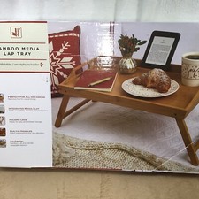 Bamboo Media Lap Tray W/ Tablet and Smart Phone Holder Handles + Folding Legs picture