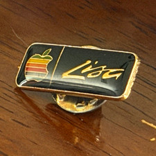 Vintage 1983 Apple Computer Lisa Enamel Lapel Pin Rainbow Logo Black picture