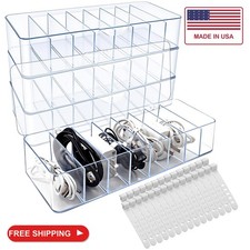 Cheardia 4 Pcs Cable Storage Organizer, Cord Organizer Box with 30 Wire Tie picture