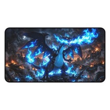 Mega Charizard X Desk Mat, Charmander Evolution Mouse Pad, Blue Desk Accessories picture