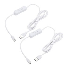 2PCS 6.56ft USB Extension Cable on Off Switch Fast Type C to USB Male White picture