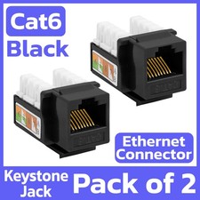 2 Pack Cat6 Keystone Jack Black RJ45 Ethernet LAN Network 110 Punch Down Snap-in picture