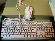 Typewriter Mechanical Gaming Keyboard and Mouse Combo, Retro Punk Round Keyca... picture