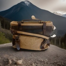 Handmade Waxed Canvas with Leather Briefcase Messenger Bag - Khaki picture