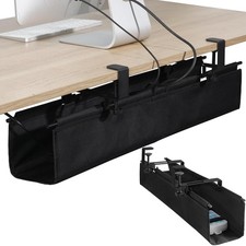 Black 28 Inch Fabric Under Desk Cable Management Tray Clamp On Wire Organizer picture