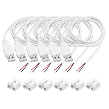6Pcs USB Plug Pigtail, 1M/3.2FT Male 22 AWG 5V 3A with Wire Connector, White picture