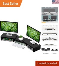 Stylish TAVR Dual Monitor Stand Organizer - Adjustable, Supports 44 lbs, Black picture