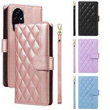 Strap Flip Grid Leather Wallet Cover Case for Honor 50 200 100 90 X50 X6B X8B picture
